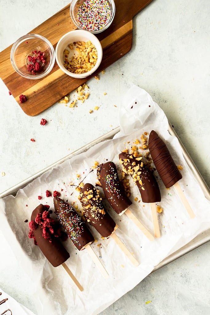 finished frozen banana pops with toppings